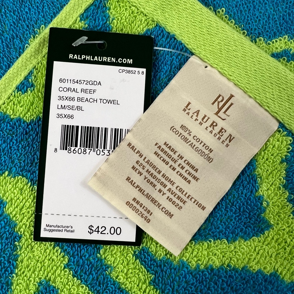 Ralph Laurel Beach Towel Reversible Coral Reef - Picture 7 of 7